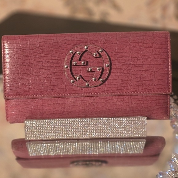 GUCCI Pink Long Wallet w/Decorative Rivets, EUC - Picture 1 of 10